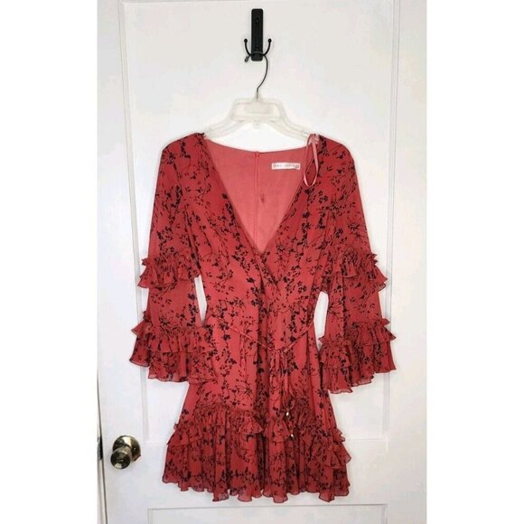 Saints + Secrets Dresses & Skirts - Saints + Secrets Red Floral Ruffle Mini Dress Size Medium